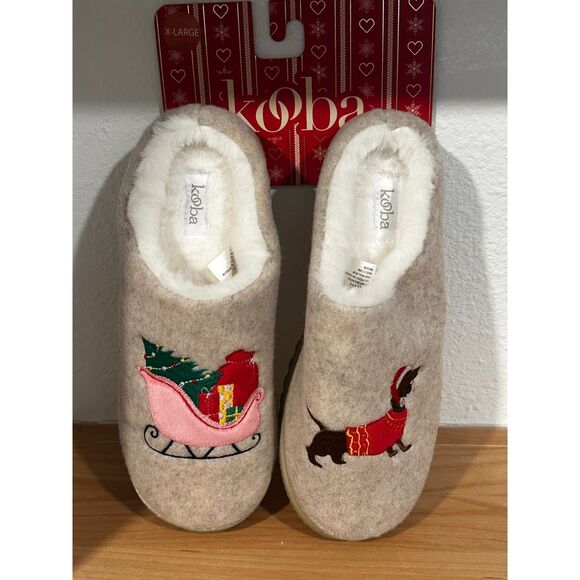 Kooba Holiday Dachshund Faux Fur Ladies Slippers XL NWT - Picture 1 of 3